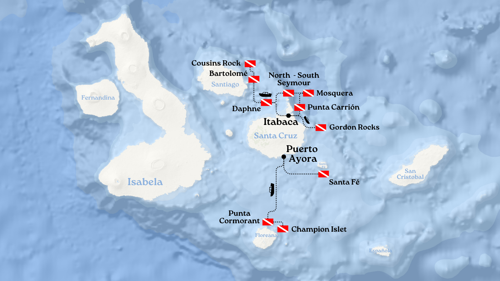 Map of Galápagos diving sites